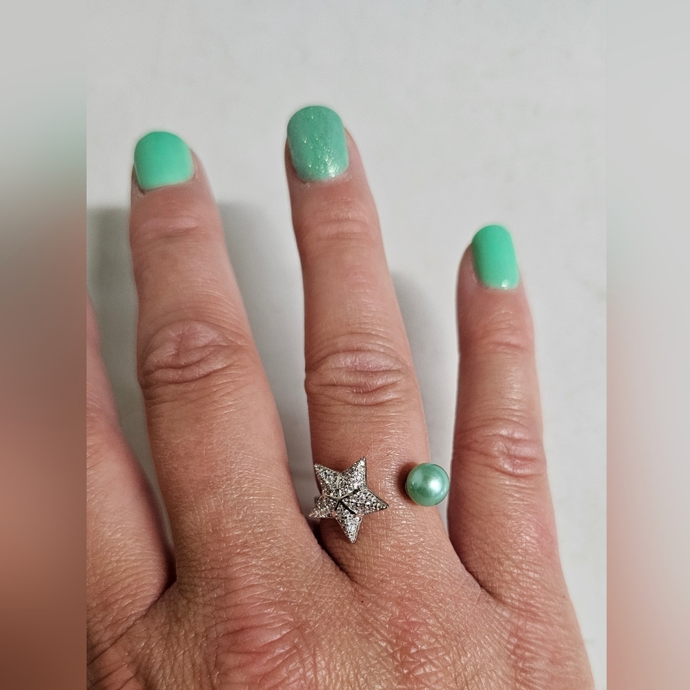S925 Silver Starfish Fidget/spinner Ring, Adjustable Sizing. Sea Foam Green